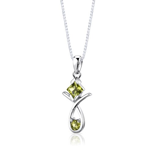 Peridot Pendant Earrings Set Sterling Silver Princess 2 Carats