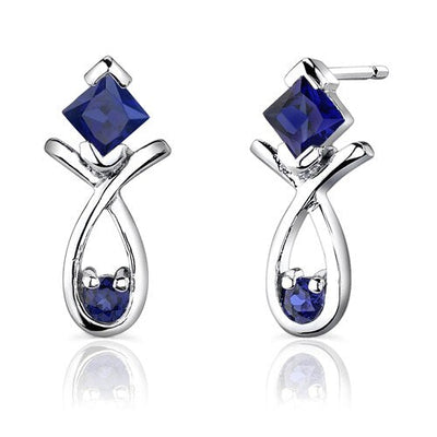 Blue Sapphire Pendant Earrings Set Sterling Silver Princess