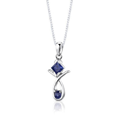 Blue Sapphire Pendant Earrings Set Sterling Silver Princess