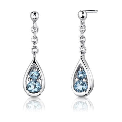 Swiss Blue Topaz Pendant Earrings Set Sterling Silver Round