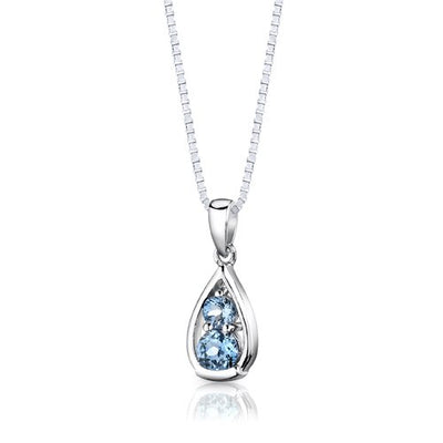 Swiss Blue Topaz Pendant Earrings Set Sterling Silver Round