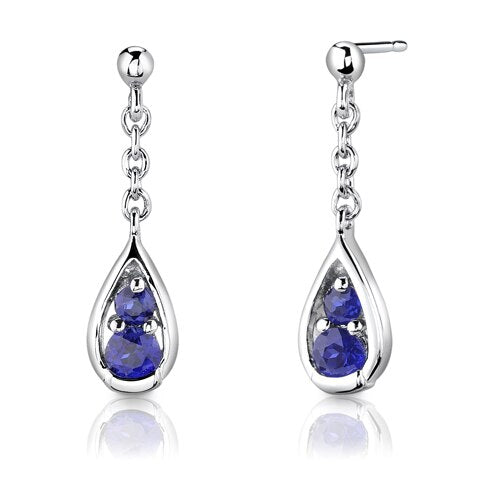 Blue Sapphire Pendant Earrings Set Sterling Silver Round