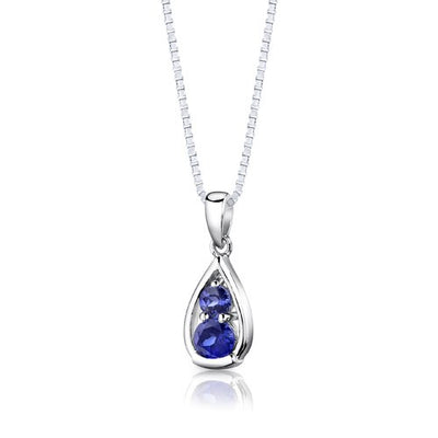 Blue Sapphire Pendant Earrings Set Sterling Silver Round