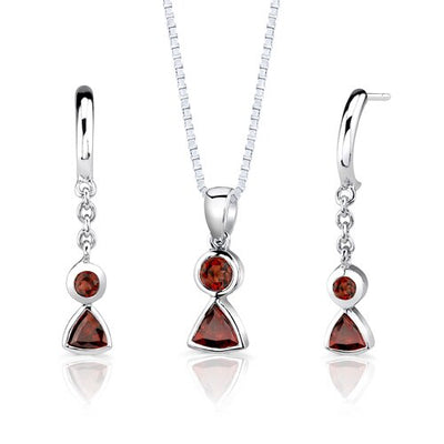 1.75 cts Round Cut Garnet Sterling Silver Set