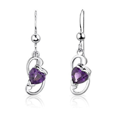 Amethyst Pendant Earrings Set Sterling Silver Heart 1.75 Carats