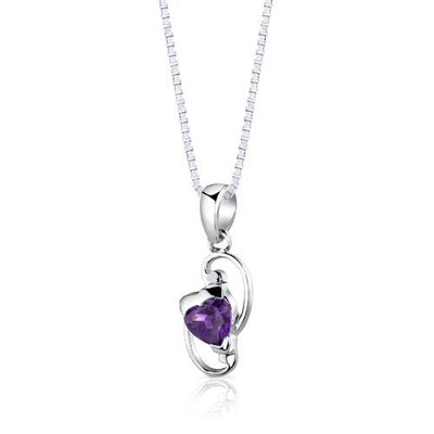 Amethyst Pendant Earrings Set Sterling Silver Heart 1.75 Carats