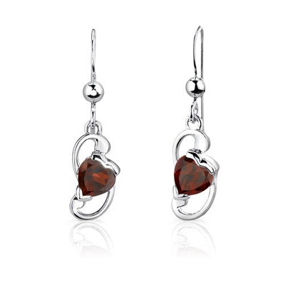 Garnet Pendant Earrings Set Sterling Silver Heart Shape 2 carat