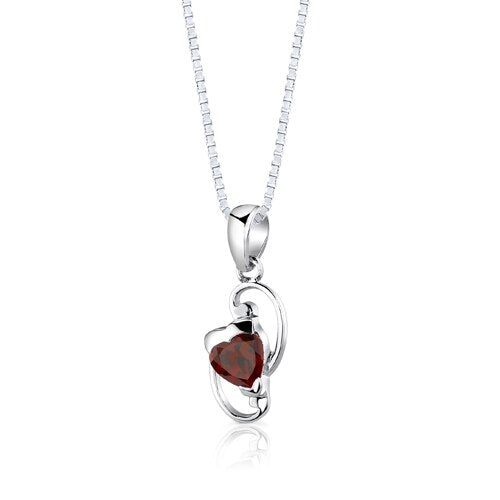 Garnet Pendant Earrings Set Sterling Silver Heart Shape 2 carat