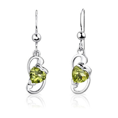 Peridot Pendant Earrings Set Sterling Silver Heart 1.75 Carats