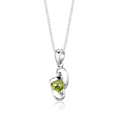 Peridot Pendant Earrings Set Sterling Silver Heart 1.75 Carats