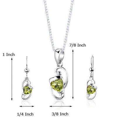 Peridot Pendant Earrings Set Sterling Silver Heart 1.75 Carats