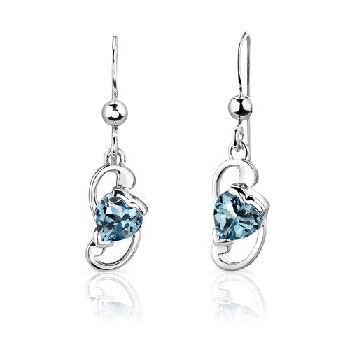 Swiss Blue Topaz Pendant Earrings Set Sterling Silver Heart