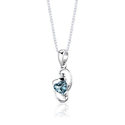 Swiss Blue Topaz Pendant Earrings Set Sterling Silver Heart