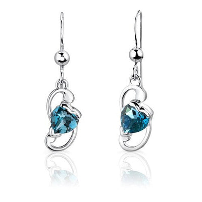 London Blue Topaz Pendant Earrings Set Sterling Silver Heart