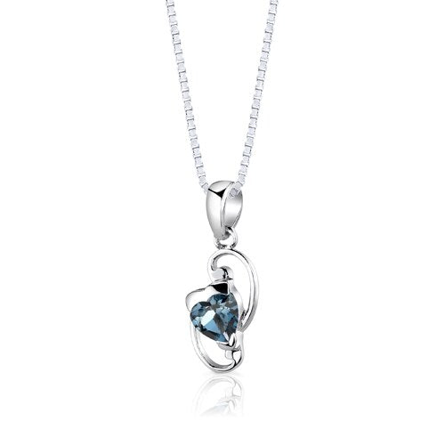 London Blue Topaz Pendant Earrings Set Sterling Silver Heart