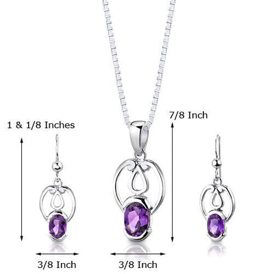 Amethyst Pendant Earrings Set Sterling Silver Oval Shape 2 cts