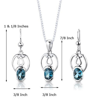 London Blue Topaz Pendant Earrings Set Sterling Silver Oval