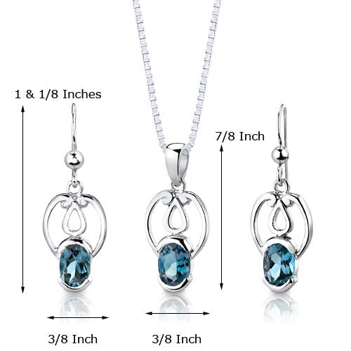 London Blue Topaz Pendant Earrings Set Sterling Silver Oval