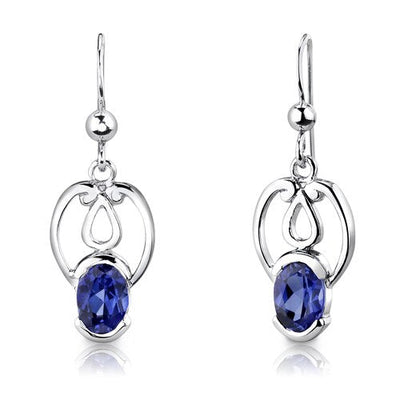 Blue Sapphire Pendant Earrings Set Sterling Silver Oval