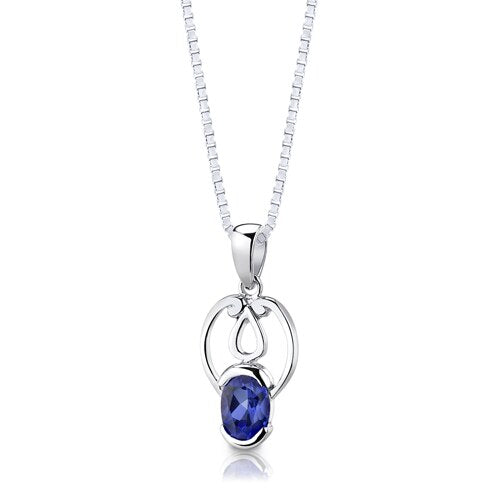 Blue Sapphire Pendant Earrings Set Sterling Silver Oval