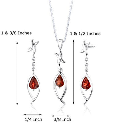 Garnet Pendant Earrings Set Sterling Silver Pear Shape 2.25 cts