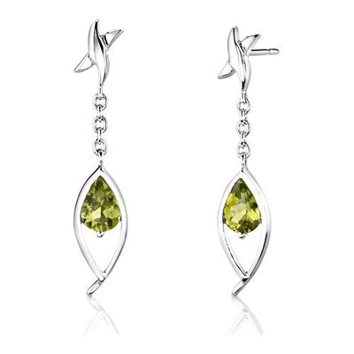 Peridot Pendant Earrings Set Sterling Silver Pear Shape 2 carat