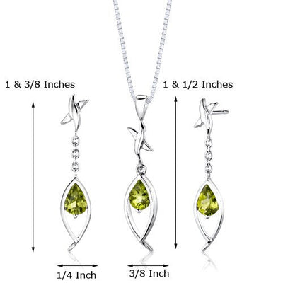 Peridot Pendant Earrings Set Sterling Silver Pear Shape 2 carat