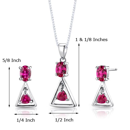 2.75 cts Oval Cut Ruby Sterling Silver Pendant Earrings Set