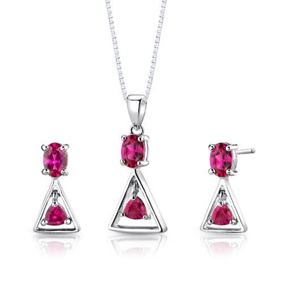 2.75 cts Oval Cut Ruby Sterling Silver Pendant Earrings Set