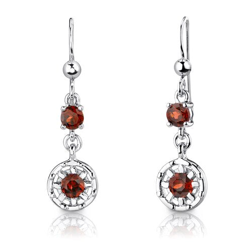 Garnet Pendant Earrings Set Sterling Silver Round 2.75 Carats