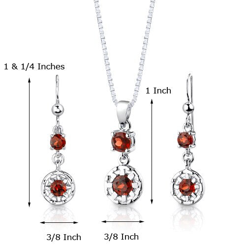 Garnet Pendant Earrings Set Sterling Silver Round 2.75 Carats