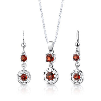 Garnet Pendant Earrings Set Sterling Silver Round 2.75 Carats