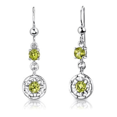 Peridot Pendant Earrings Set Sterling Silver Round Shape 2 cts