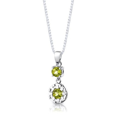 Peridot Pendant Earrings Set Sterling Silver Round Shape 2 cts