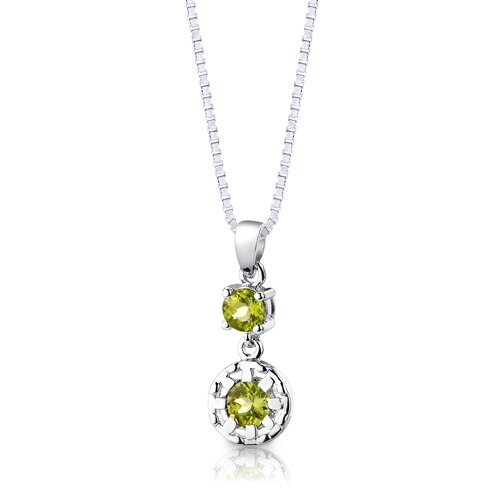 Peridot Pendant Earrings Set Sterling Silver Round Shape 2 cts