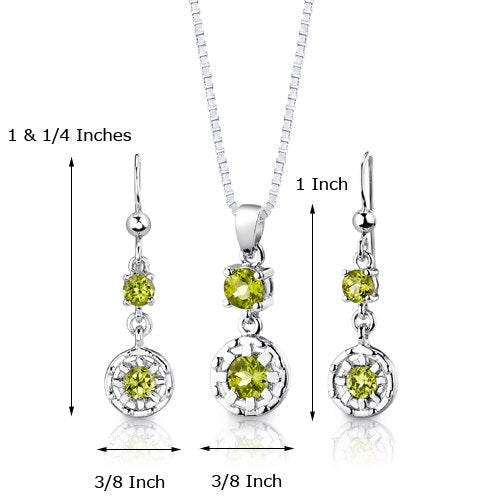 Peridot Pendant Earrings Set Sterling Silver Round Shape 2 cts