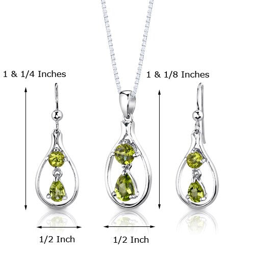 2.5 cts Pear Cut Peridot Sterling Silver Set