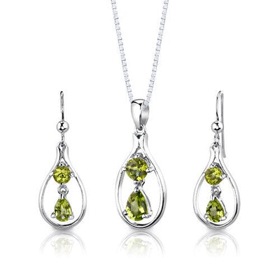 2.5 cts Pear Cut Peridot Sterling Silver Set