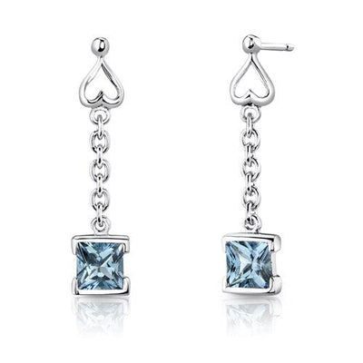 Swiss Blue Topaz Pendant Earrings Set Sterling Silver Princess