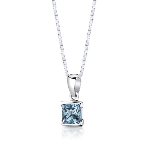 Swiss Blue Topaz Pendant Earrings Set Sterling Silver Princess