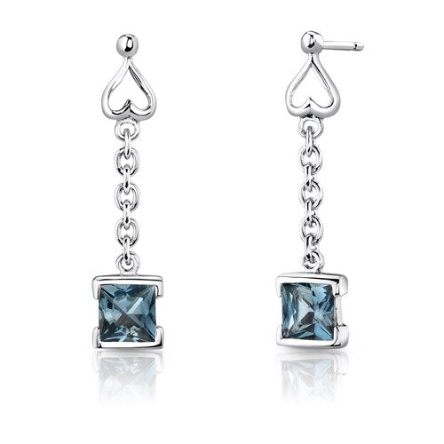 London Blue Topaz Pendant Earrings Set Sterling Silver Princess