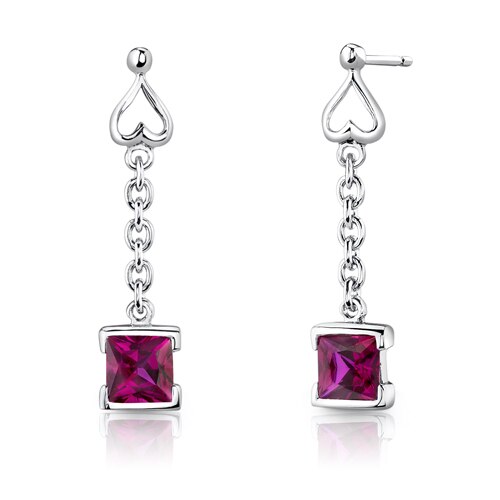 Ruby Pendant Earrings Set Sterling Silver Princess 2.75 Carats