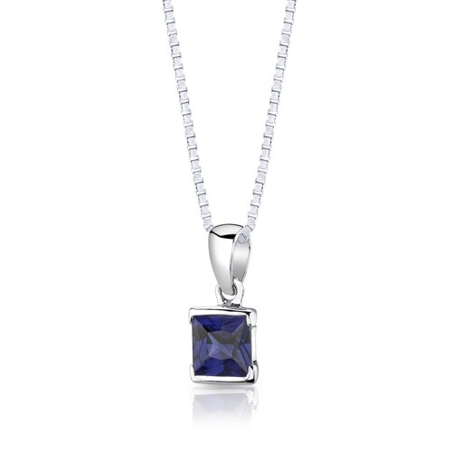 Blue Sapphire Pendant Earrings Set Sterling Silver Princess SS2942