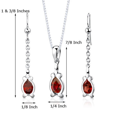 Garnet Pendant Earrings Set Sterling Silver