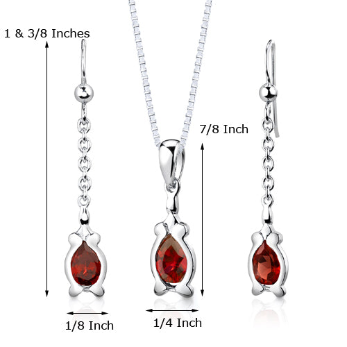 Garnet Pendant Earrings Set Sterling Silver