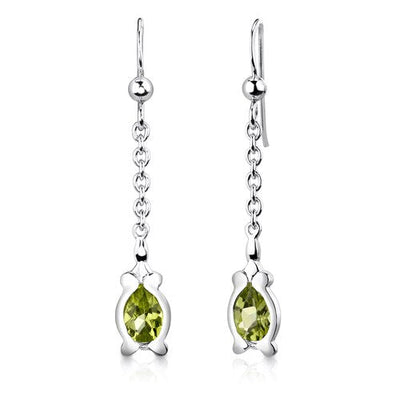 Peridot Pendant Earrings Set Sterling Silver Pear 2.25 Carats