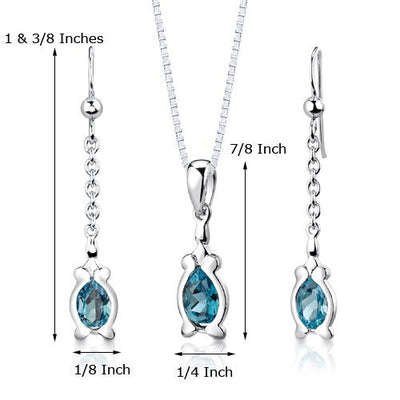 London Blue Topaz Pendant Earrings Set Sterling Silver Pear