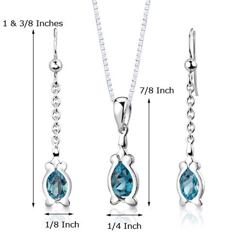 London Blue Topaz Pendant Earrings Set Sterling Silver Pear