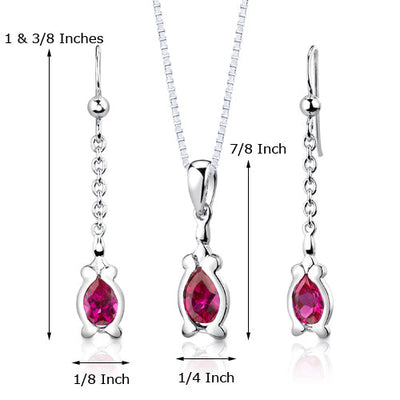 Ruby Pendant Earrings Set Sterling Silver