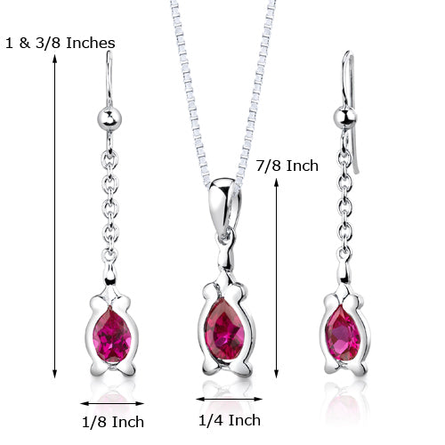 Ruby Pendant Earrings Set Sterling Silver